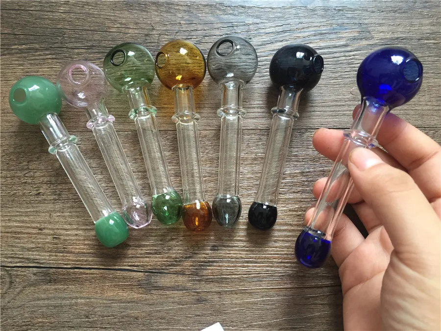 Handcraft Pyrex Glass Oil Burner Pipe Mini Smoking Hand Pipes Thick Glass Pipe Oil burner Colorful Pipe 12cm long 40mm OD ball