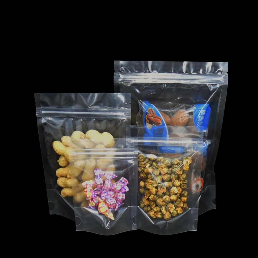 Multi-size 100Pcs/Lot Stand Up Clear Self Seal Plastic Packaging Bag Zip Lock Grade Poly Nut Food Chocolate Doypack Packing Pouches