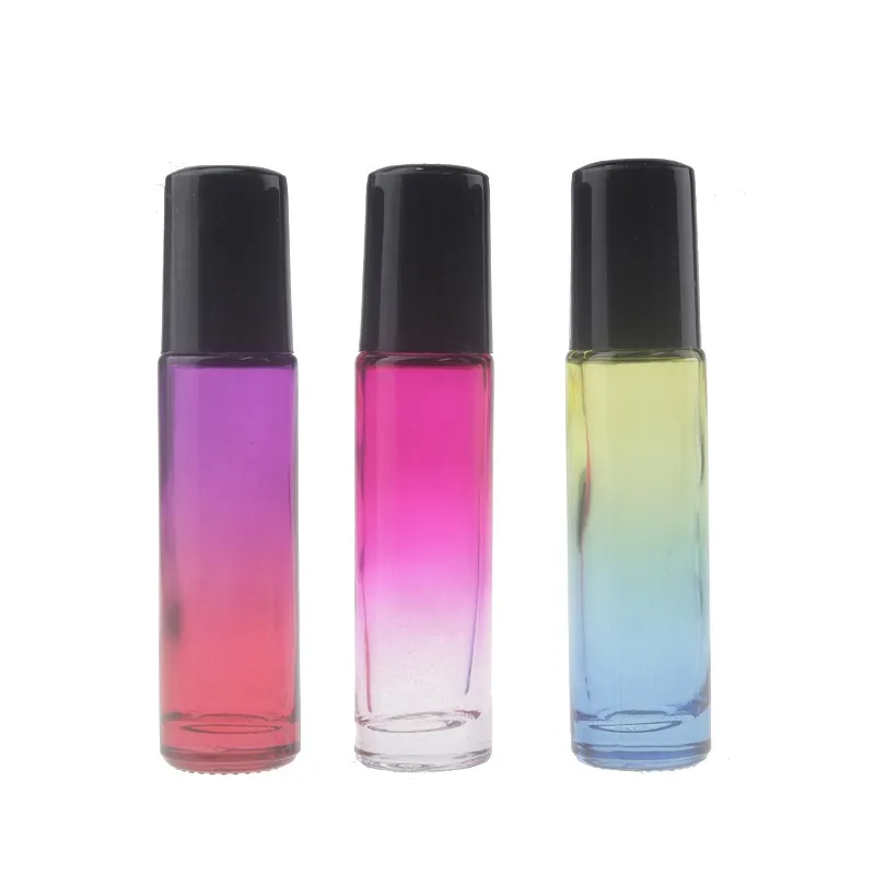 Color gradient 10 ml Glass Essential Oils Roll-on Bottles with Stainless Steel Roller Balls and Black Plastic Caps Roll on Bottles