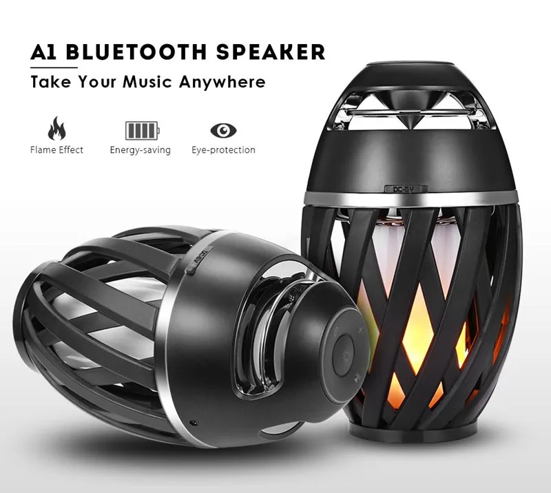 Pieczarnia A1 LED Płomień Atmosfera Głośnik Bluetooth Wireless Bluetooth Stereo Głośnik Subwoofer dla iPhone X Samsung MP3 Free DHL