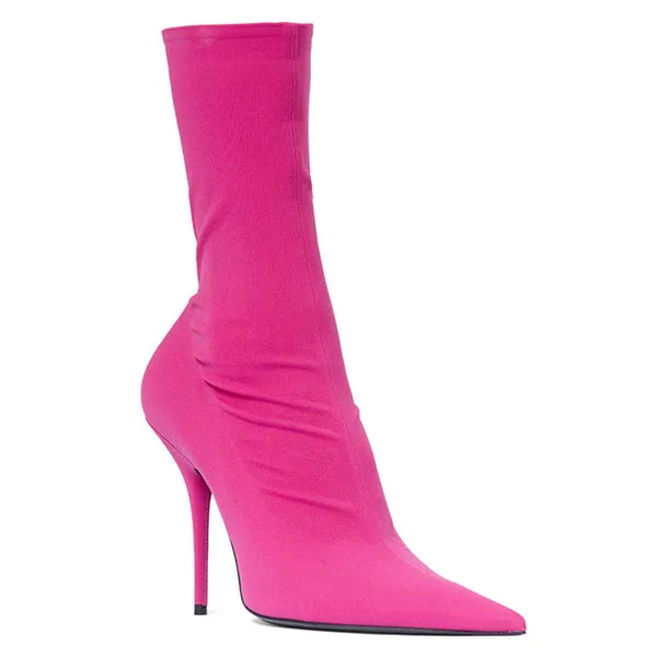 Zapatos Fashion Runway Shoes растянуть лодыжки ботинки Женщины Sharped Toe Sexy Stiletto Высокие каблуки Candy Color Slip на носке Botas Silk Elastic Botines Mujer 2022