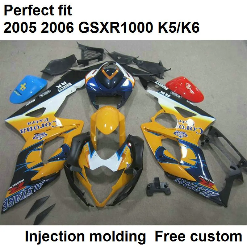Высококачественные обтекатели для Suzuki GSXR1000 2005 2006 Yellow Black Incected Flated Flated Flation Kit GSXR1000 05 06 FV10