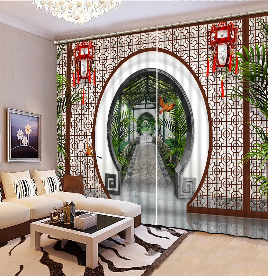 Style chinois 3D rideaux paysage fenêtre décoration rideaux dans le salon blanc rideau