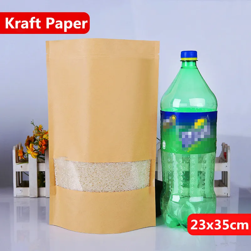 23x35cm Stativ Kraft Paper Aluminiumfolie Laminering av återanvändbar matförpackningspåsar Bakning Snacks Candy Tea Värmeförsegling Zip Lock Package Pouch