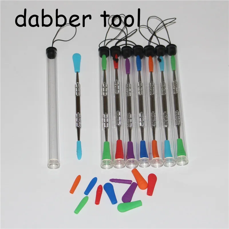 Smoking Wax dabbers Dabbing tools with silicone tips 120mm glass dabber tool Stainless Steel Pipe CleaningTool and Plastic Tubes