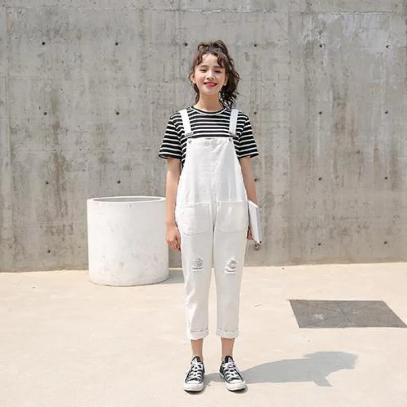Jeans 2018 Ladies Denim Overalls Black High Waist Wide Leg Loose