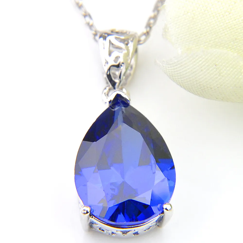 10 Unids Luckyshine Excelente Brillo Gota de Agua Suizo Topacio Azul Cubic Zirconia Piedra Preciosa Colgantes de Plata Collares para Fiesta de Boda de Vacaciones