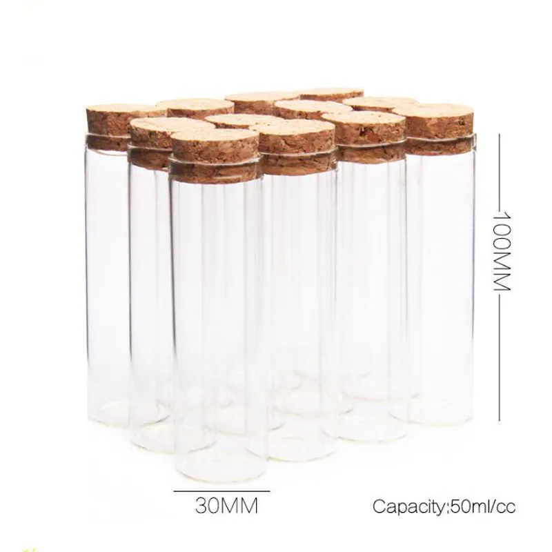 50ml 크기 30*100mm 테스트 튜브 코르크 마개 양념 병 컨테이너 항아리 유리 병 DIY 공예