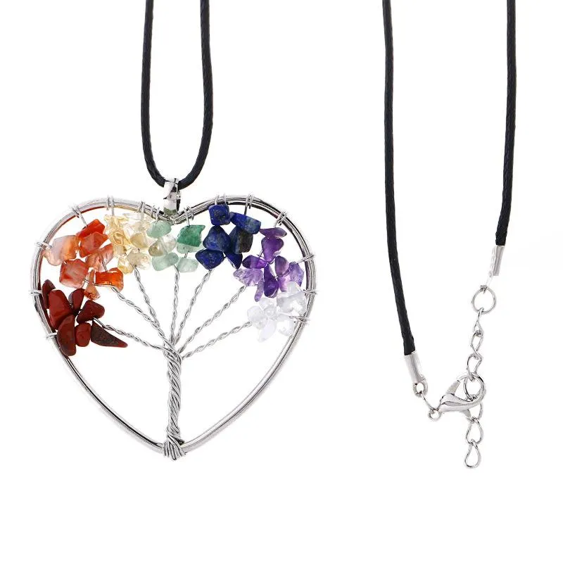 7 Chakra Reiki Healing Natural Stone Pendant Necklace - Unisex Lava Rock Adjustable