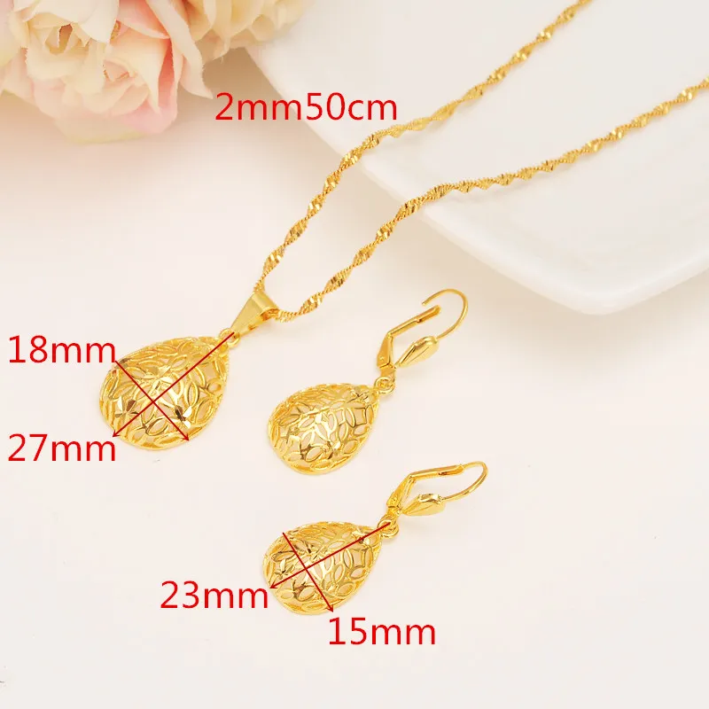 Adorável Água D Pingente de Colar Brincos Set Pétala 14 k Ouro Amarelo Fino Cheio de Moda Festa Conjuntos de Jóias Para As Mulheres Presente