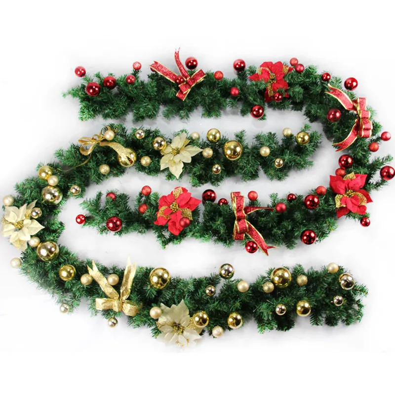 2 .7m (9ft) Kunstmatige groene kransen Kerst Garland Openhaard Krans voor Kerstmis Nieuwjaar Tree Home Party Decoratie