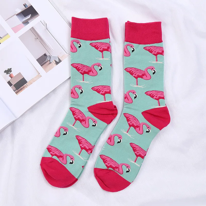 Flamingo Design Unisex Cotton Socks Knä High Happy Casual Sock Fashion Medium Strumpor för gåvor Högkvalitativ 4 1mz Z