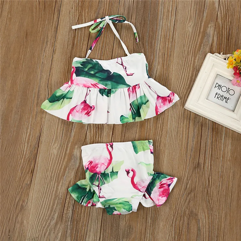 Marka Yeni Yenidoğan Yürüyor bebek Çocuk Çocuk Bebek Kız Flamingo Mayo Mayo Bikini 2 Adet Set Mayo Kostüm 1-6 T