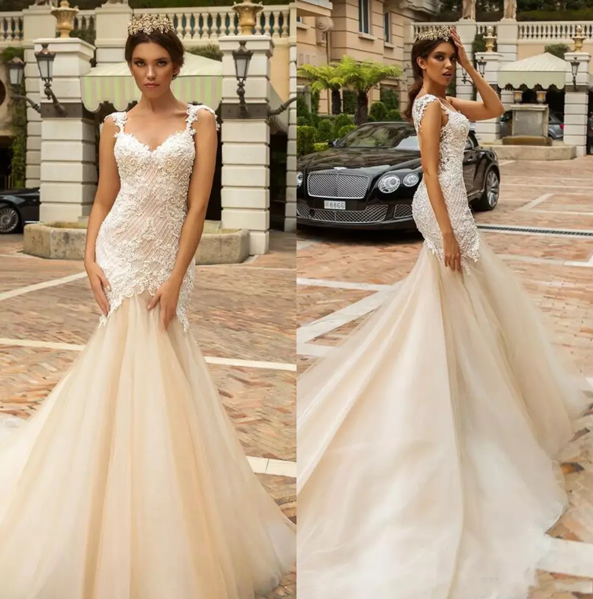 New Arrival Designer Mermaid Wedding Dresses 2018 Sexy See Through Back Vestido De Novia Light Champagne Lace Wedding Dresses