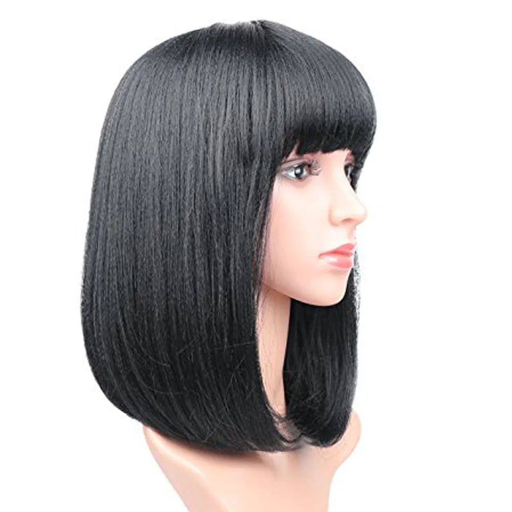 Fashion Lady Girl's Short Bob Straight Full Bangs Parrucche Parrucca per capelli scialle nera USA