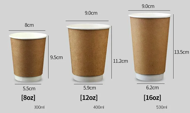 Disponibla koppar papper koppar mjölk kaffe mugg 12oz 8oz tumblers takeout packad te kopp varm dryck behållare en-off cup med lock