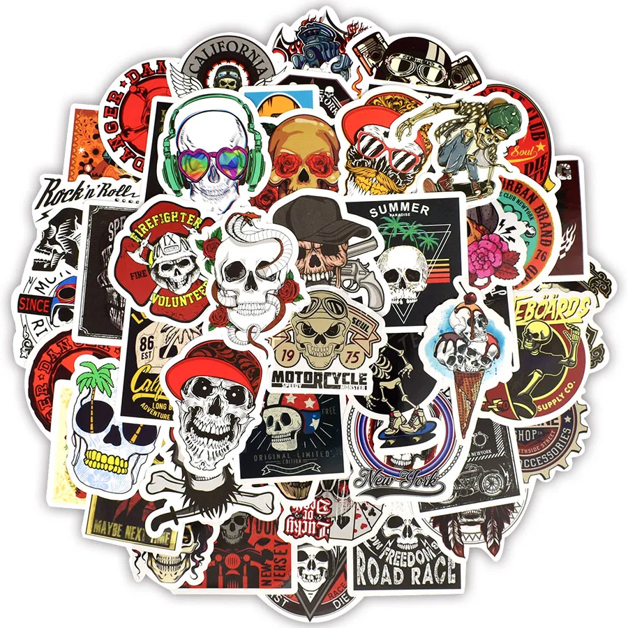 50 stks Punk Skull Vinyl Stickers Bomb Horror Doodle Auto Decals Waterdicht voor DIY Laptop Skateboard Gitaar Fiets Motorfiets Decoratie Geschenken