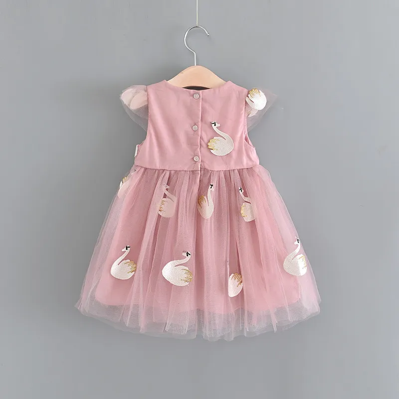 Kids Dresses 2018 Summer Embroidery Swan Design Baby Dress Princess Party Dress Baby Girl Clothes Cute Girls Dresses Toddler Girl Clothes