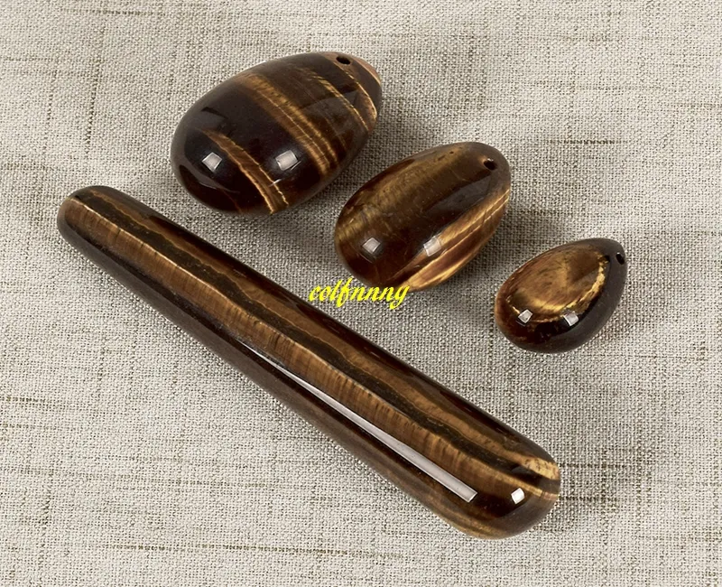 4 stks / set Tiger Eye Yoni Ei Geboord edelsteen Jade Eieren + Wand voor Vrouwen Kegel Oefening Crystal Magic Ben WA Balls Massage