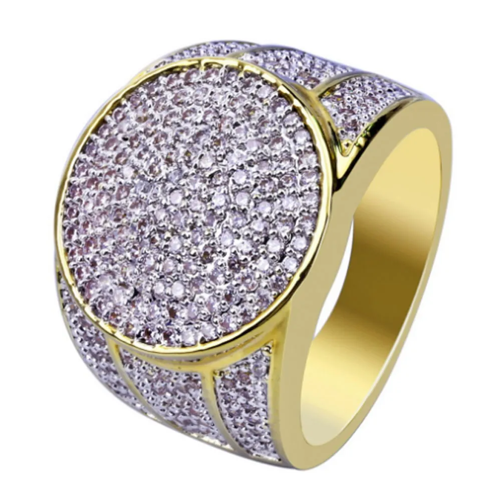 18K Gold Circle CZ Bling Bling Bling Ring Micro Pave Cubic Zirconia Simciated Diamonds Hip Hop Размер № 7 Размер № 11 Кольца