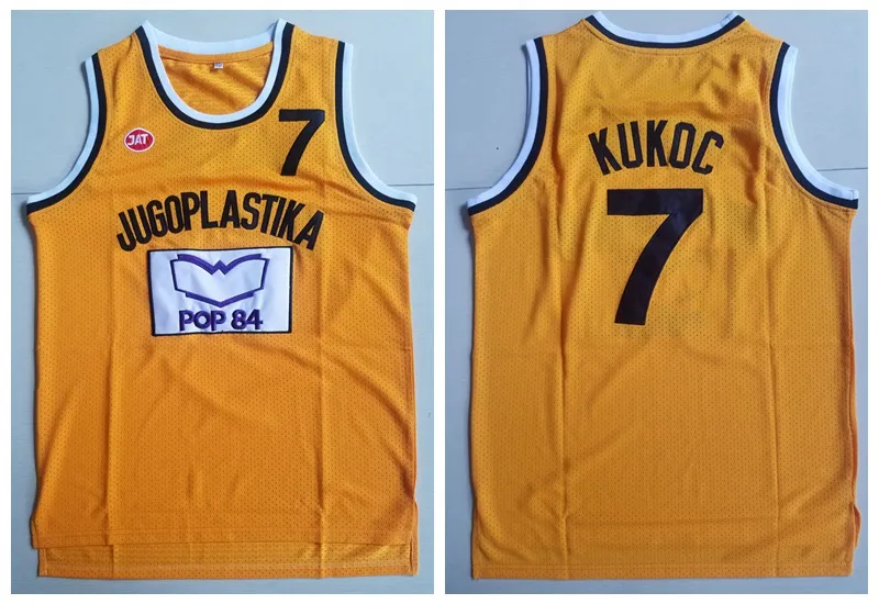 Maillot Toni Kukoc pour hommes # 7 Jugoplastika Yougoslavie maillots de basket-ball européens cousus chemises jaunes S-XXL