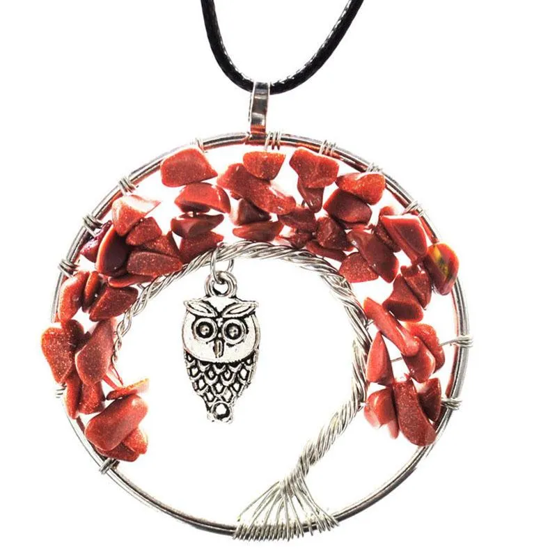 7 Chakra Quartz Natural Stone Tree of Life Owl Necklace Multicolor Hanger Charms Mode-sieraden