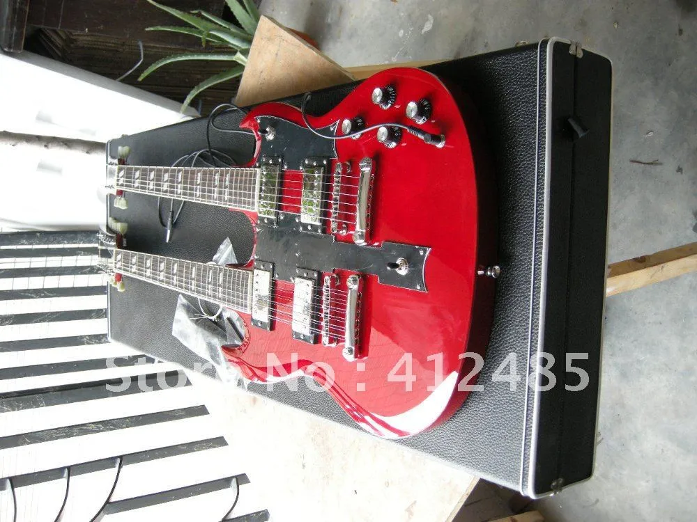 Hot Koop 2013 Nieuwe Collectie 6 + 12 Snaren Dubbele Hals G Custom Gitaar SG 1275 Wijn ROOD Elektrische Gitaar Gratis verzending GEEN CASE