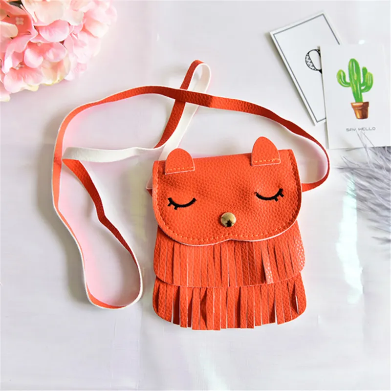 Kids Bags Cute Kids Cross-body Shoulder Messenger Satchel Bag Cat Shape Baby Girls Tassel Purse Handbag Bag Cross Body Tassel Tote Purse