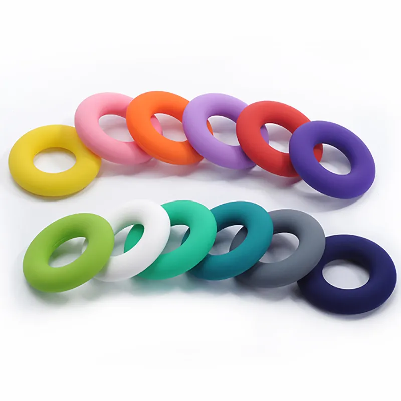 Silicone Donut Teether for Baby Food Grade Teething Ring Circle Beads Pendant