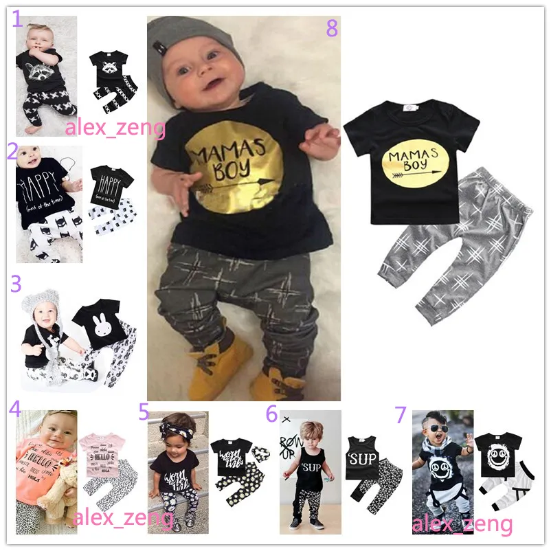 40 Style Baby Boys Girls Sets INS Fox Stripe Letter Suits Kids Infant Casual Short Sleeve T-shirt +Trousers 2pcs Sets Newborn Pajamas