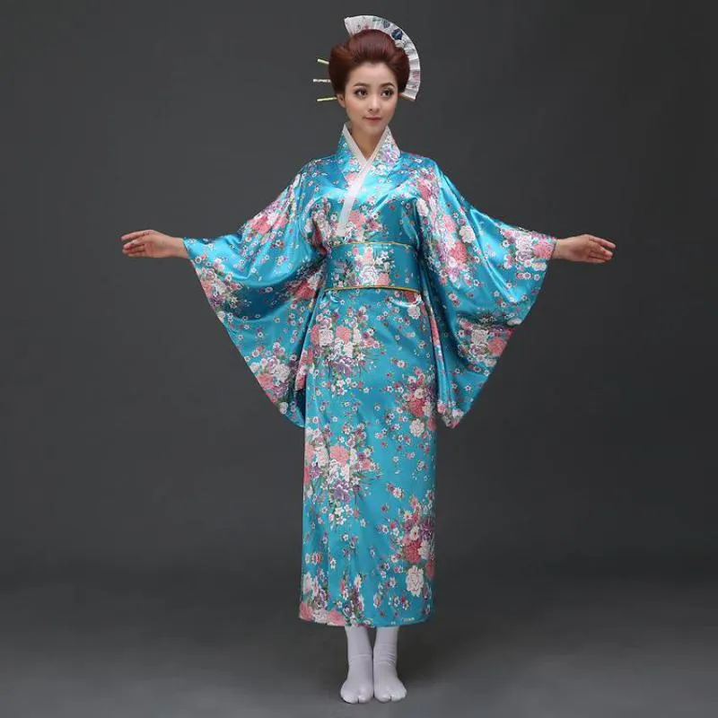 Japanese Floral Kimono Yukata With Obi For Vintage Formal Evening ...