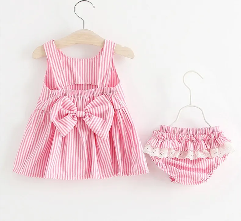 2018 Girls Baby Childrens Clothing ensembles Bow Striped Robes Shorts Set Cotton Bow Princess Robe Boutique Vêtements Outf3963737