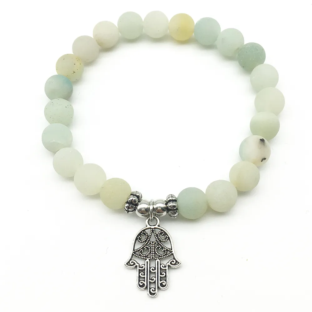 SN1282 Designer 2018 Buddha Hoofd Armband Set Matte Amazoniet Ohm Hamsa Armband Hoge kwaliteit natuursteen sieraden