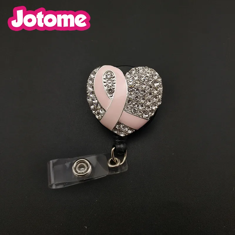 5st/ läkare sjuksköterska Rinestonrosa Ribbon Heart Dractable Badge Reel/ ID Badge Holder