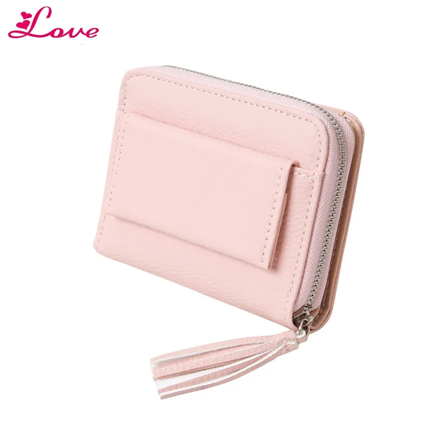 Lucia_shop Pink Short Leder Geldbörse Damen Quaste Reißverschluss Kleine Brieftasche Lady Solid Mini Geldbörse Multifunktions-Kartenhalter weiblich S30