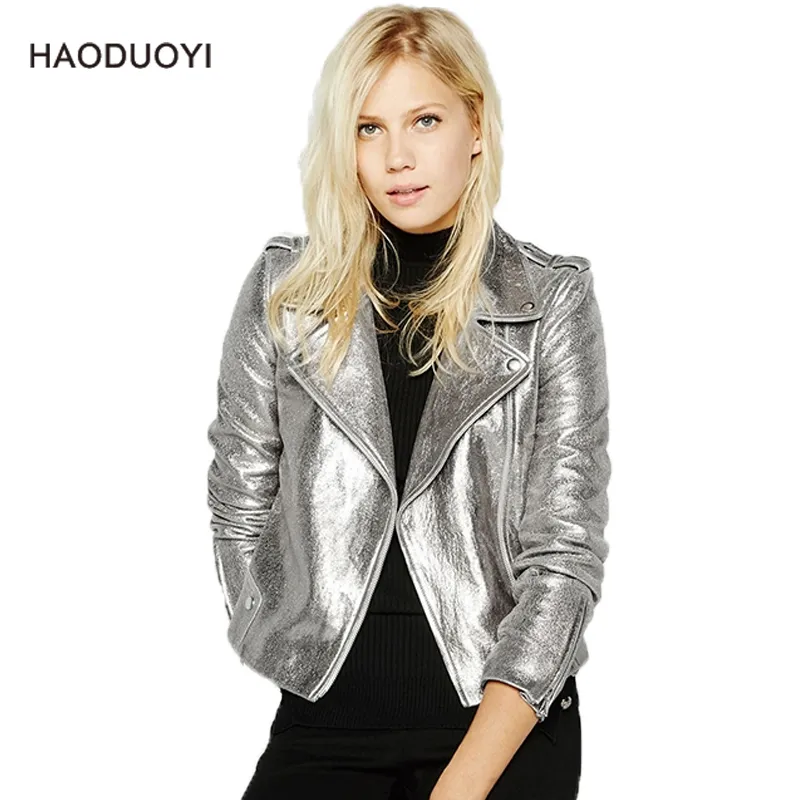 Veste sales cuir argenté