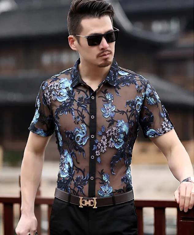 2018 verano para hombre camisas de seda de manga corta negro fresco vestido camisas moda
