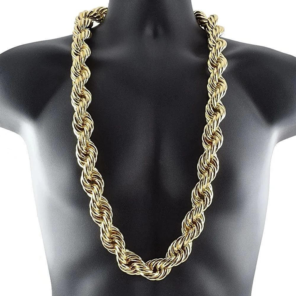 Fashion 8MM 10MM Hip Hop Rope Chain Necklace 18K Gold Plated Chain Necklace 24 Inch for Men