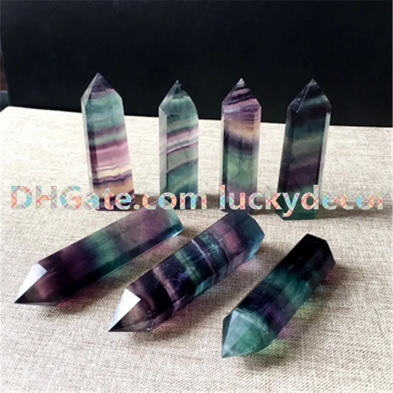 5 sztuk Rainbow Fluoryt Healing Crystal Siatka Stały Punkt Faseted Prism Wand Rzeźbione Fluoryt Kwarcowy Tower Point Obelisk Reiki Kamienna figurka