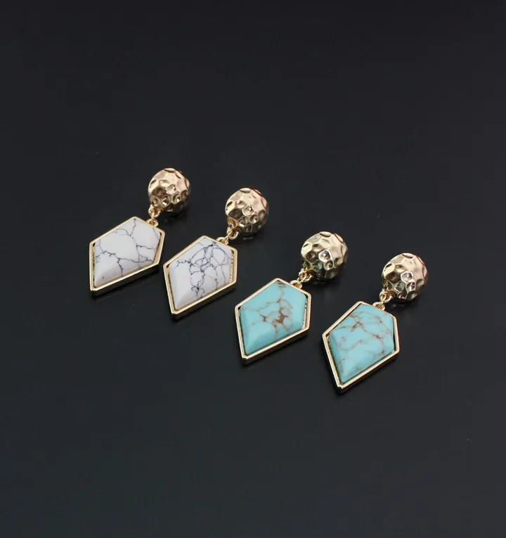 Mode goud kleur geometrische natuursteen geometrische vorm witte turquoise bengelen oorbellen sieraden voor vrouwen