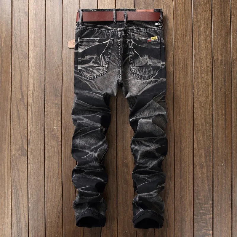 Nowe zabytkowe dżinsy dżinsowe Slim Fit Disterted Denim Joggers for Men Brand 2 Kolor Spodni plus rozmiar 42231N