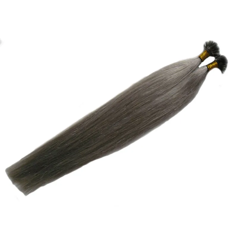 10 "-26" Straight Real Remy Fusion Human Hair Extension Keratin Grå färgsträngar av hårkapsel