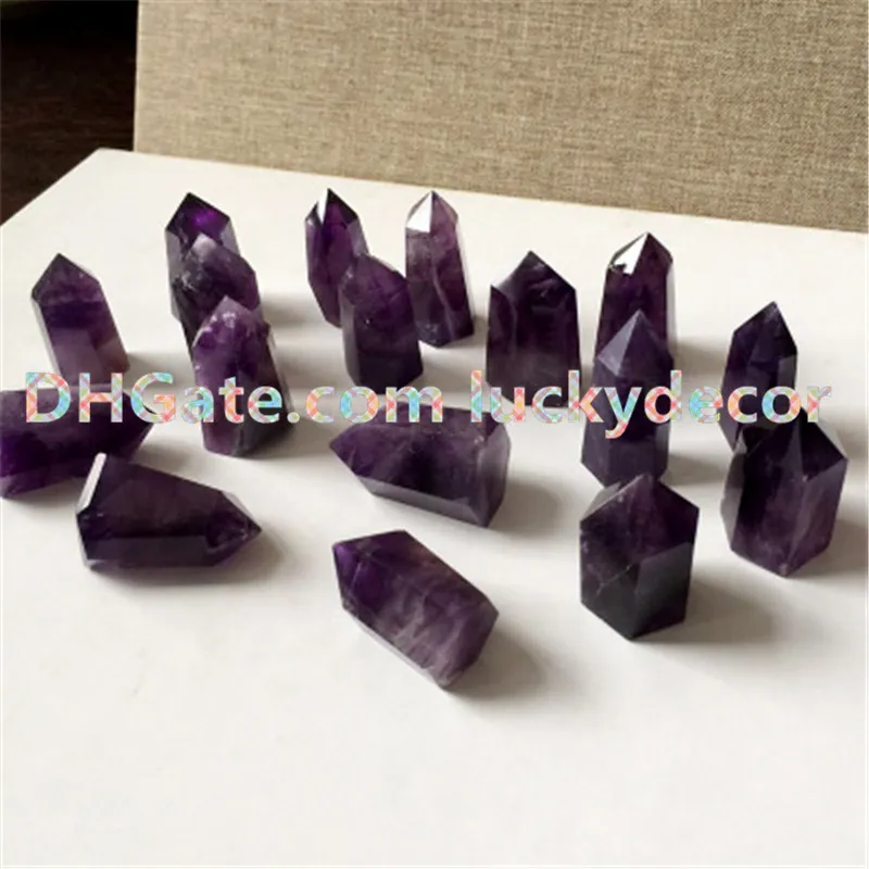 de 5 petites baguettes à pointe de cristal violet naturel véritable, tour d'obélisque d'améthyste à 6 facettes pour la guérison, le Reiki, les grilles, les présentoirs de spécimens de figurines