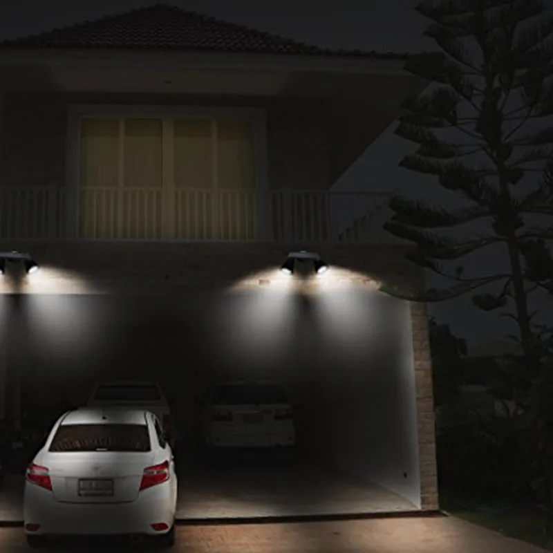 Faretti doppi esterni con sensore di movimento solare 14 LED Luci di sicurezza ad energia solare girevoli impermeabili a doppia testa giardino con patio