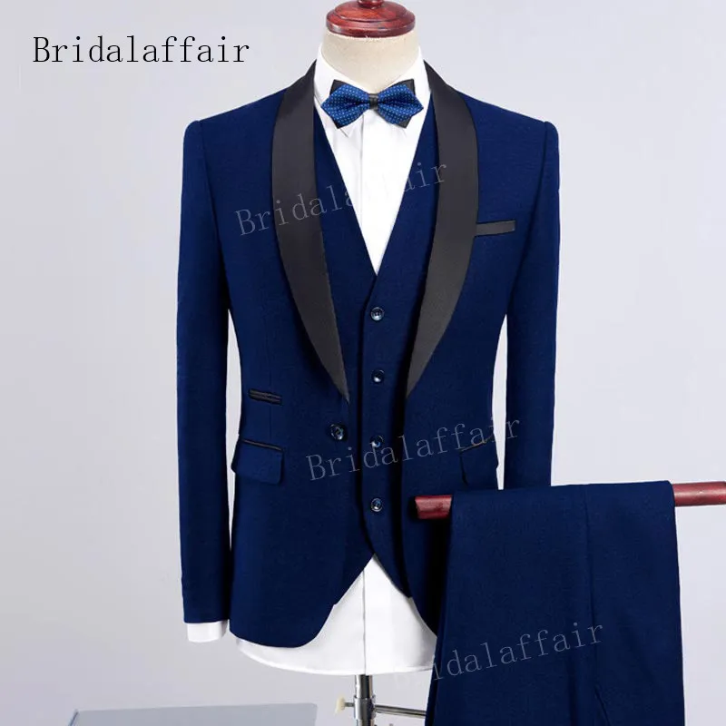 Гвенвифар темно-синий мужской смокинг Slim Fit мужской костюм Набор 3 шт. мужские формальные костюмы жених свадебные костюмы набор (блейзер + брюки+жилет)