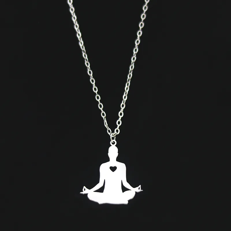 Yoga Chakra Pendant Necklace Stainless Steel Meditation Throat lock Pose Exercise Sports Jewelry Silver New Arrival Wholesale