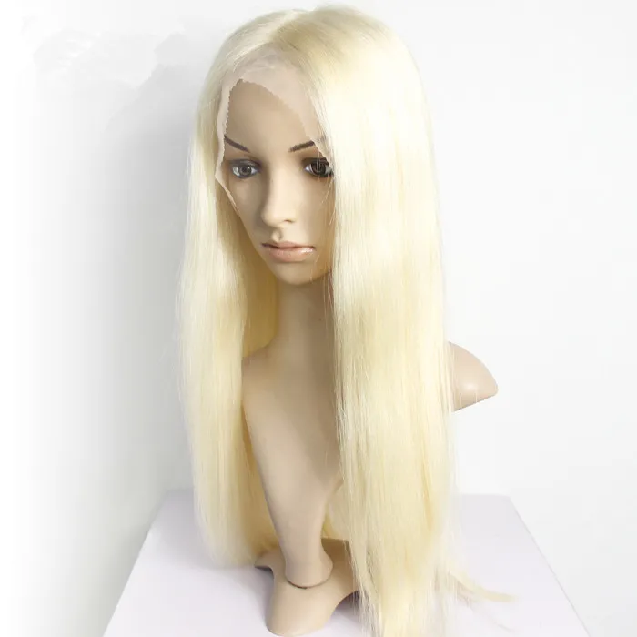 Haut Human Human Blonde 613 Virgin Remy Brésilien Soft Soft Dentelle Full Dentelle pleine dentelle lisse perruques droites 130% de désnity Natural Noir Couleur