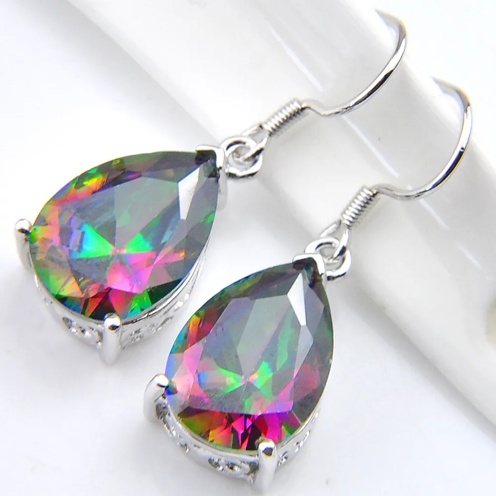 Luckyshine New Arrival Mexican Women's Fashion Earring Forward Hot Sell 925 Silver Rainbow Mystic Topaz Cubic Zirconia Earring
