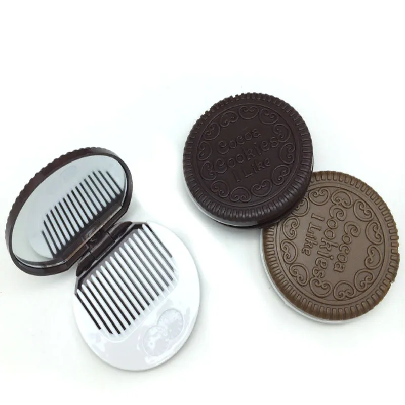 Cookies de cacau espelho de maquiagem pequena bolso pequeno portátil portátil de chocolate plástico plástico ferramentas cosméticas redondas espelhos de vaidade compactos com pente