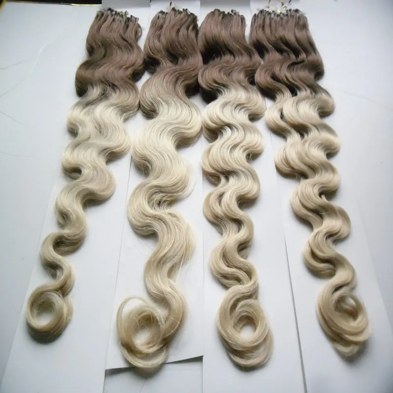 400g Ombre Micro Loop Ring Hårförlängning Blond 400s Brazilian Body Wave T2 / 613 Två Tone Ombre Mänskliga Hårförlängningar